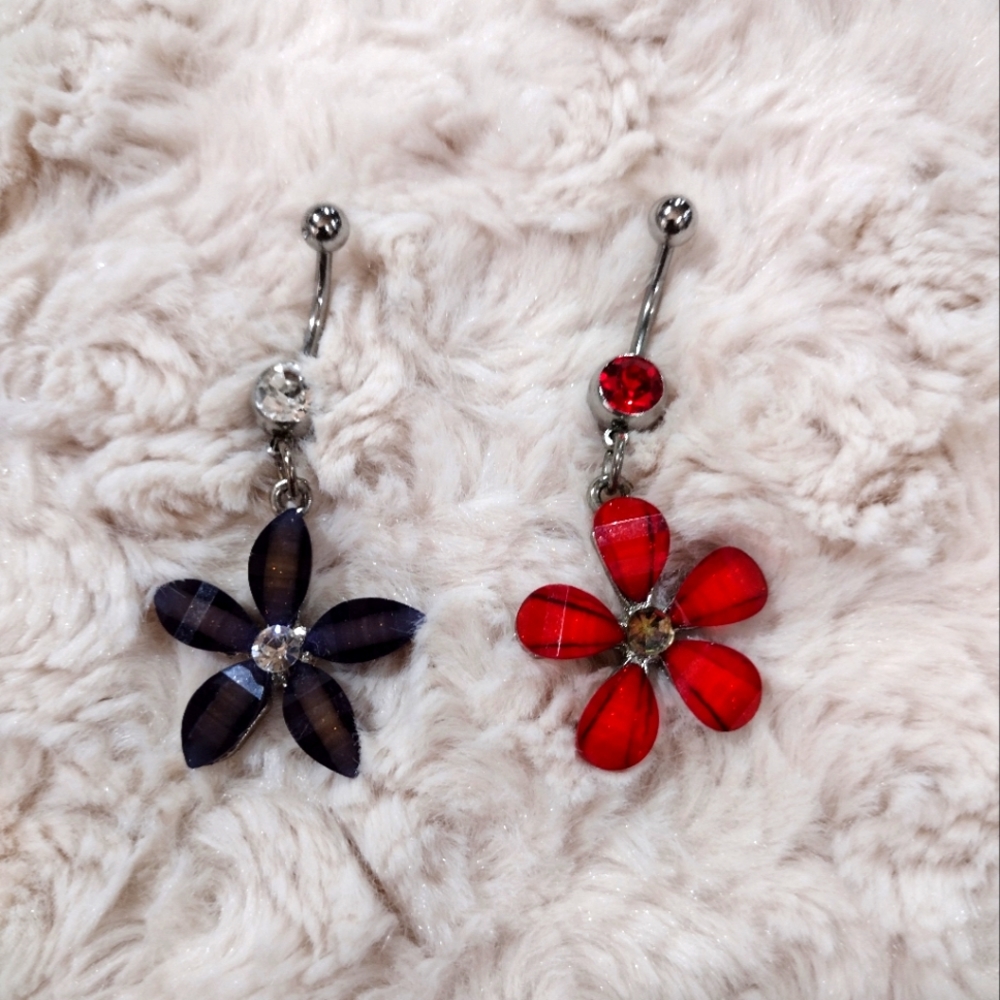 2 Belly Rings Beautiful Flower Superior Quality - Picture 2 of 5